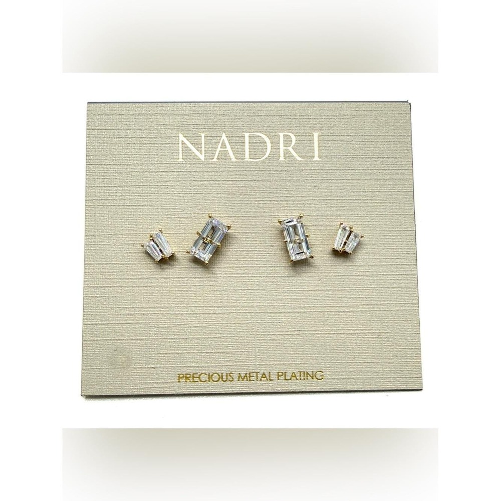 NWT Nadri Chateau Set of 4 Baguette CZ Stud Earrings